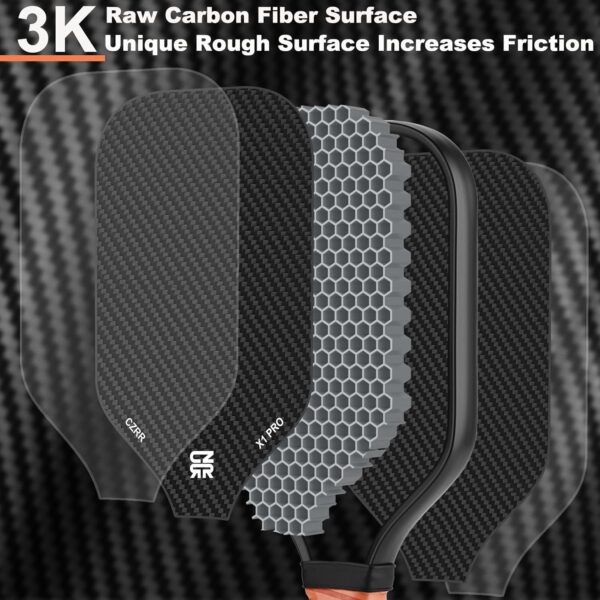 CZRR Pickleball Training Paddle, 3K Carbon Fiber Particle Paint Frosted Surface, 16mm Polypropylene Honeycomb Core Training Paddle with Extra Long Handle