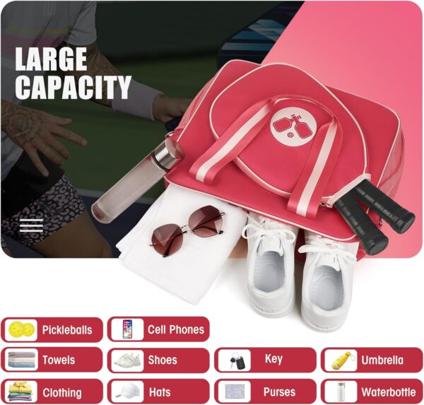 Newluck Pickleball accessories Tote Bag for Women Men with Paddle Cover Pocket External Ball Bag and Adjustable Shoulder Strap Fence Hook