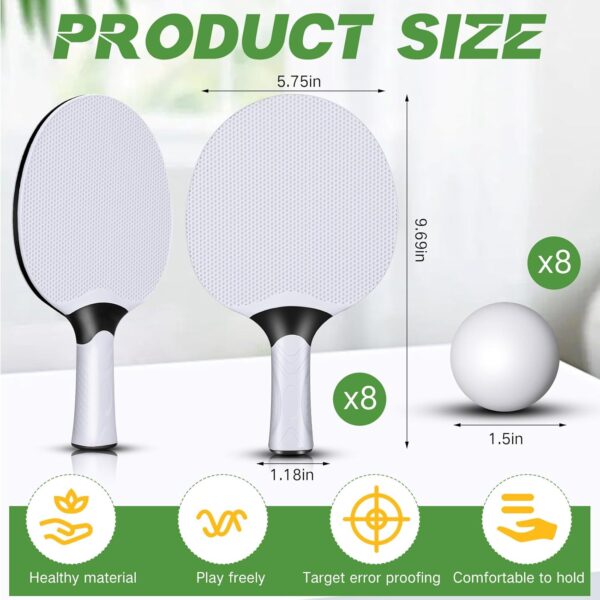 Junkin 8 Pieces Table Tennis Paddles Kit Professional Rackets Set Portable Composite Rubber Table Tennis Racquets with 8 Balls for Indoor and Outdoor, Gray