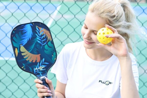 FLUORY Pickleball Paddles Set of 2, Lightweight Fiberglass Surface Pickleball Rackets Set with 4 Outdoor Indoor Balls,1 Carry Bag,Pickleball Racquets Gifts for Men Women