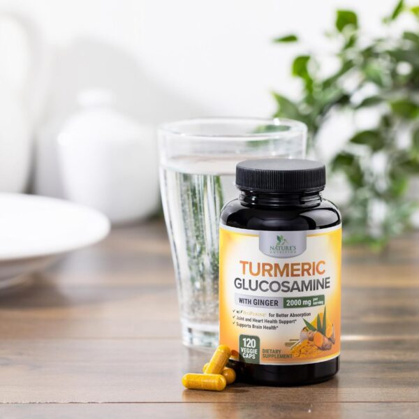 Turmeric Curcumin Supplement 2000mg with Glucosamine Chondroitin & Ginger, 95% Curcuminoids, BioPerine Black Pepper for Best Absorption, Nature's Joint Support, Non-GMO, Bottled in USA - 120 Capsules