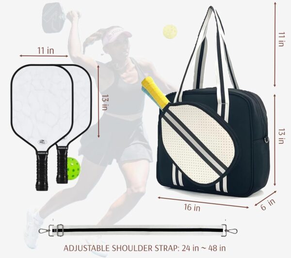 Pickleball Sports Tote Bag with Racket Holder, Neoprene, Adjustable Shoulder Strap