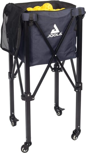 JOOLA Pickleball Ball Caddy - Holds up to 100 Pickleball Balls + 2 Side Pockets - Pickleball Equipment for Practice & Pickleball Machine - Wheeled Cart with Bulk Pickleball Ball Storage Bag,Black