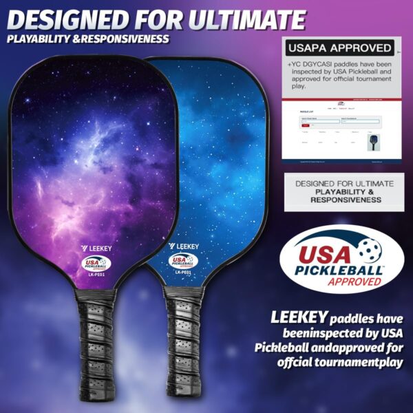 LEEKEY Pickleball Paddles Set of 2 - USAPA Approved Fiberglass Pickleball Racket, Racquet Made of Polypropylene Honeycomb Core,Lightweight Design Pickleball Paddles for Men Women Beginners
