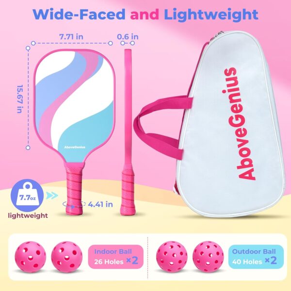 71hwhwA71tL._AC_SL1500_.jpg Pink Pickleball Paddles Set of 2, Cute Lightweight Fiberglass Surface Rackets, 2 Indoor and Outdoor Balls, 1 Carrying Bag, Pickleball Gifts for Women, Beginners