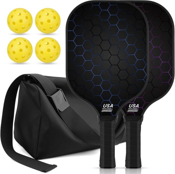 99.9% T300 Carbon Fiber Pickleball Paddles Set of 2 Lightweight Indoor Outdoor Games Equipment Beginner Intermediate Pro Sports Accessories Gifts