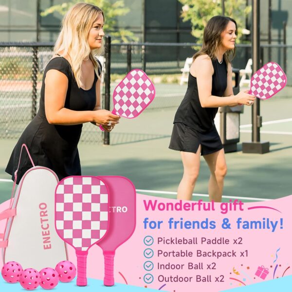 Pink Pickleball Paddles Set of 2, USAPA Approved Fiberglass Pickle Ball Set with 2 Cute Lightweight Pickleball Rackets, 2 Indoor &2 Outdoor Balls, 1 Pickleball Bag for Women, Beginner, Youth
