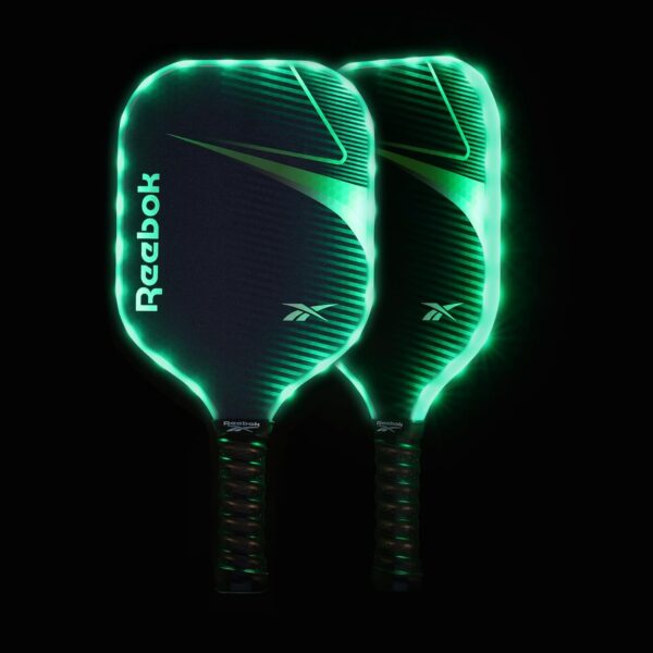 Reebok - LED Pickleball Set for 2, Includes 2 Fiberglass Paddles with 5" Cushion Grip and 2 Light-Up Balls, Perfect for Night Play (Red)