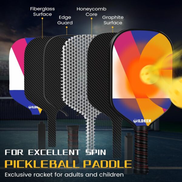 Pickleball Paddles,Double-Sided Pattern Pickle Ball Paddles Set of 2 with Non-Slip Ergonomic Absorbent Soft Grip Pickle Ball Rackets 2 Pack,Pickleball Set Sport Gifts,Black,Standard