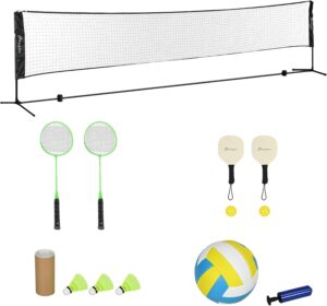Soozier 17ft Portable All-in-One Badminton Set, Pickleball and Volleyball Net, Height Adjustable Outdoor Sports Set for Backyard Beach Driveway Games