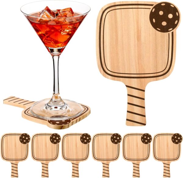 Hushee 6 Pack Drink Coasters Wood Coasters Set Paddle Shape with Handle Funny Gift for Women Men Sports Lovers Fans Party Favors Decorations