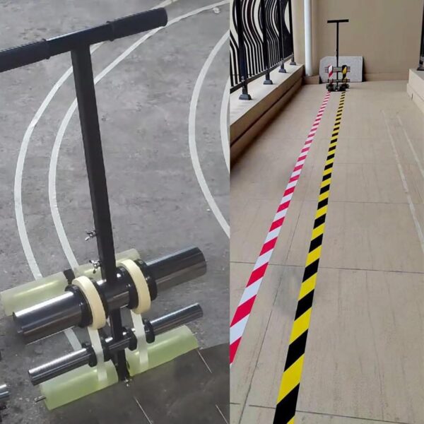 Basketball Court Marking Kit, Tape Marking Machine Hand-Push Tape Sticking Machine, Pickleball Court Marking Kit with Drawing Circle Kit for Driveway, Asphalt or Concrete, Easy to Use