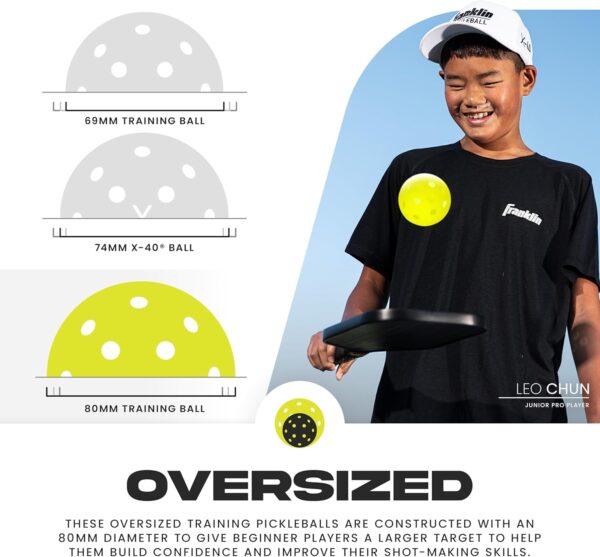 Franklin Sports Training Pickleballs - Training Pickleballs for Beginners + Skill Practice - 69mm or 80mm Outdoor Pickleballs - Pickleball 3 Pack - Optic Yellow