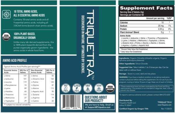 Plant Aminos Organic Essential Amino Acids (EAAs) & BCAA - 100% Plant-Based Raw, Vegan - All 9 Amino Acids with 18 Total Amino Acids (360 Tablets)