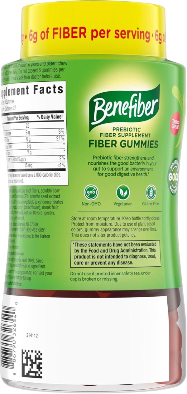 Benefiber Prebiotic Fiber Supplement Gummies for Digestive Health, Assorted Fruit Flavor - 81 Count