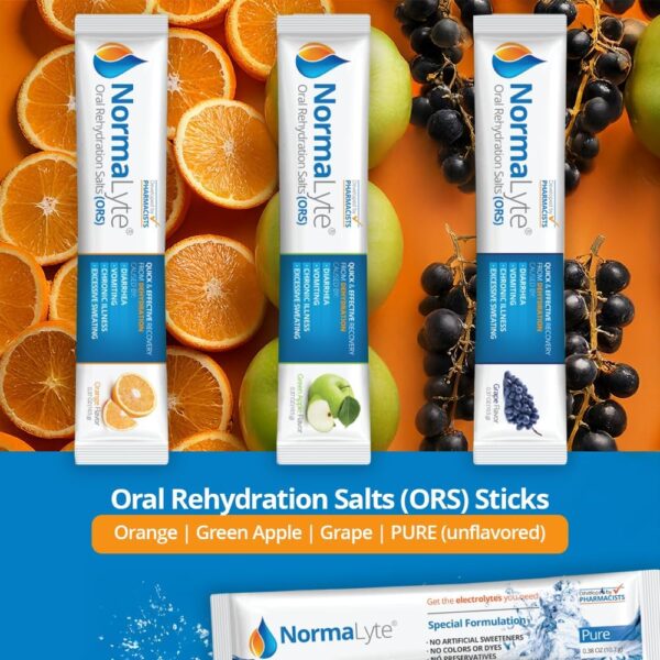 NormaLyte Oral Rehydration Salts-2 Pouches - 60 Sticks (Yields 500mL per Pack)-Pure| Energy Supplements, Potassium Supplement, Dehydration Recovery and Quick Absorption