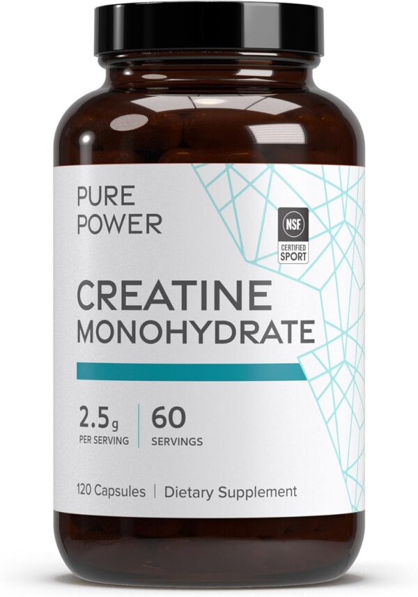 Dr. Mercola Pure Power Creatine Monohydrate, 60 Servings (120 Capsules) 2.5g Per Serving, Dietary Supplement, Strength and Energy, Non-GMO, NSF Certified for Sport, 2 Pack