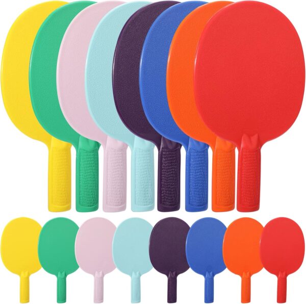 Junkin 16 Pcs Bulk Plastic Table Tennis Paddle Set Multi Color Sports Table Tennis Paddle Racket Table Tennis Equipment for Indoor Outdoor Camp, Vacation, Easy Grip and Light Spin(16 Pcs)