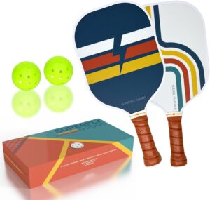 Picklebal Paddle Set of 2 Pickleball Paddles and 2 Balls Association Approved Rackets Honeycomb Core, Fiberglass Exterior, Comfort Grip Premium & Lightweight