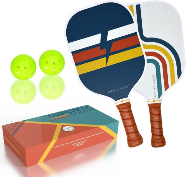 Picklebal Paddle Set of 2 Pickleball Paddles and 2 Balls Association Approved Rackets Honeycomb Core, Fiberglass Exterior, Comfort Grip Premium & Lightweight
