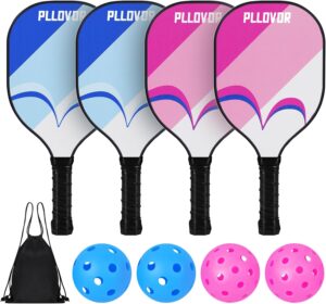 Pickleball Paddle Set of 4–Wooden Rackets with 4 Indoor/Outdoor Pickle Balls&Carry Bag–USAPA Compliant, Splinter-Free,Beginners,Kids&Adults–Lightweight,Cute,Durable for Backyard,Travel&Schools