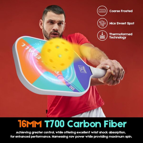 YC DGYCASI 16mm Pickleball Paddles Professional, USAPA Approved, T700 Carbon Fiber Pickleball Paddle Thermoformed, High Grit & Spin, 5.5” Elongated Handle, Handle Girth 4.25”, 8.3oz, with Cover Case