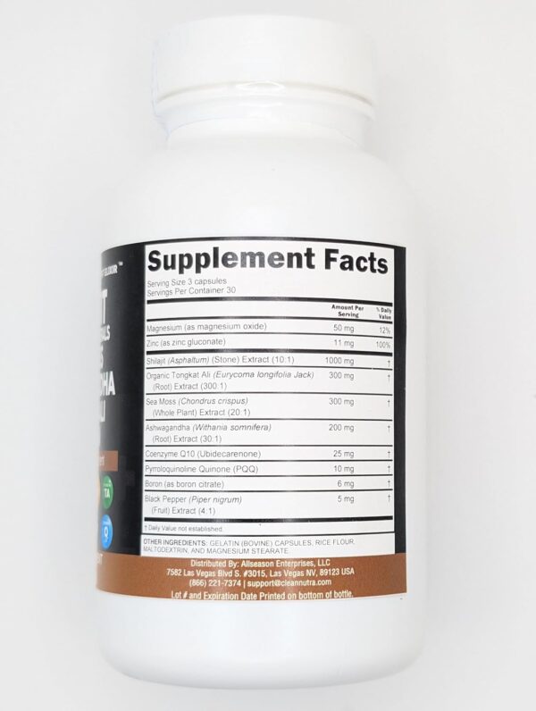Clean Nutraceuticals Shilajit Supplement for Men with Sea Moss, Tongkat Ali, Ashwagandha, Boron, Zinc, CoQ10, PQQ - Fulvic Acid Capsules - Energy Support - 90 Count - Resin, Gummy & Powder Alternative