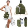 Pickleball Bag, 3-in-1 Mens and Womens Single Pickleball Sling Bag, Adjustable and Removable Sling Bag Water Bottle Bag and Mobile Phone Bag with Fence Hook Zippered Pockets (Bag Only)