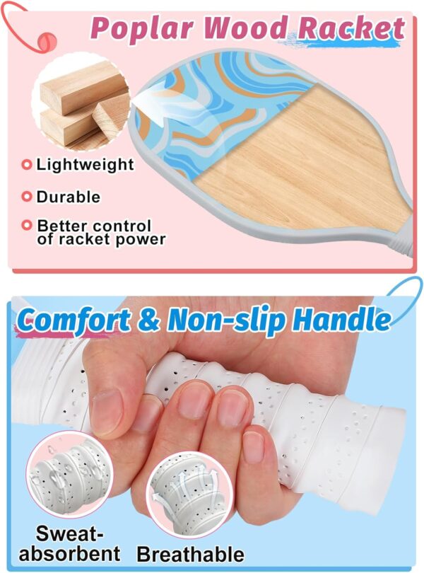 Cute Pickleball Set of 2 Paddles - Pink & Blue Lightweight Pickleball Rackets with 2 Indoor and 2 Outdoor Balls, 1 Portable Bag, for Beginner Youth Women Couple Gift