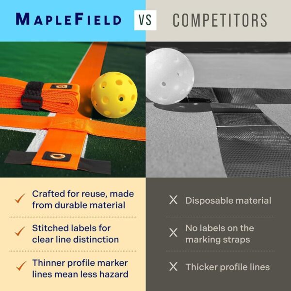 Maplefield Pickleball Court Marking Kit & Lines – Outdoor Pickleball Tape with Strong Hold, Easy-to-Identify Markers & Portable Bag – for Any Court, Windy Days