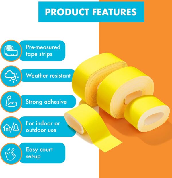 Pickleball Court Marking Kit | Pre-Measured Court Lines for Outdoor/Indoor Portable Pickleball Court | Tape Court Flooring | One Time Use