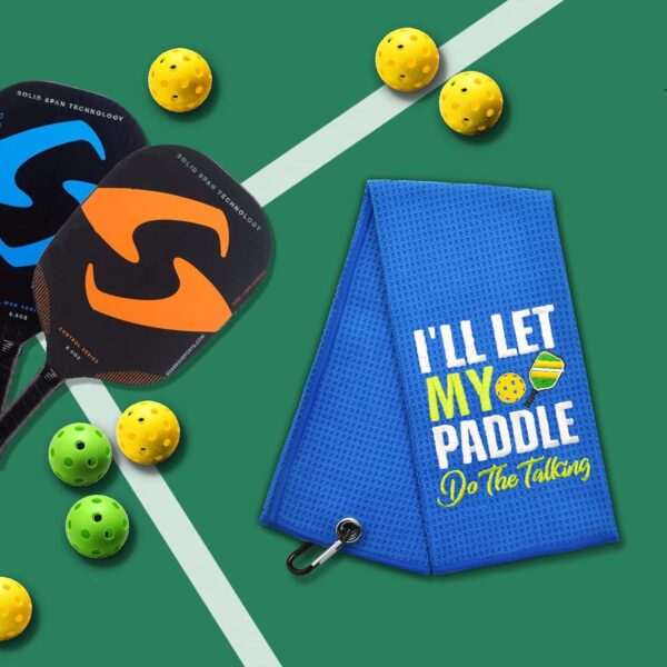 ERHACHAIJIA Let My Paddle Do The Talking Embroidered Pickleball Sports Towel with Clip. Funny Pickleball Gifts for Men Women Pickleball Lover, Birthday Retirement Mother's Day
