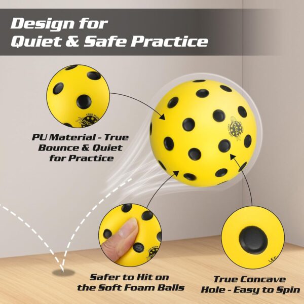Silent Pickleball Balls, 6 Pack of Quiet Foam Ball for Indoor & Outdoor Pickle Ball Practice, Noise Reducing Soft Pickleball Practice Balls with 40 Simulated Concave Holes