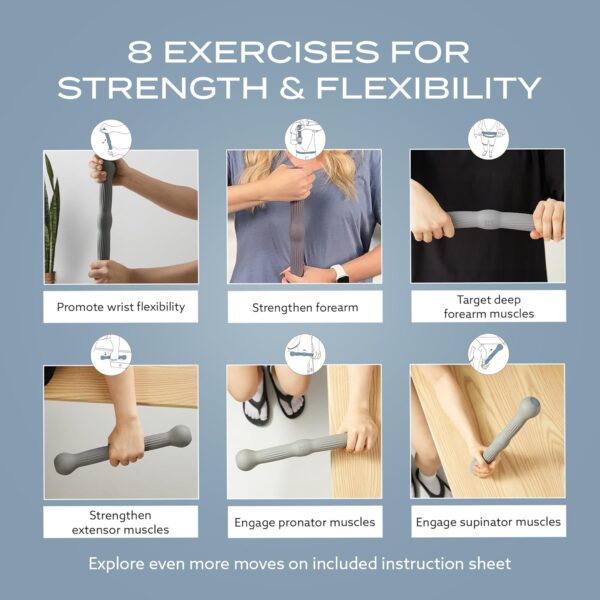 PT Pro Tennis Elbow Trainer For Physical Therapy, Textured Grip, Elbow Pain Relief, Resistance Bar For Tendonitis And Golfer's Elbow, Improve Grip Strength, Pickleball Elbow And Golfer's Elbow, Gray