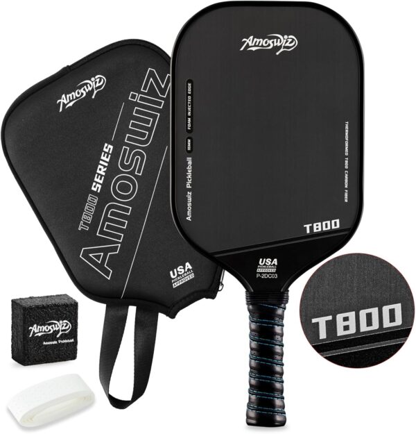 Carbon Fiber Pickleball Paddle, 16MM T800 Thermoformed Pickleball Paddles for Spin, Power & Control Pickleball Racket with Cover & Eraser, Gift for Professional & Intermediate Players
