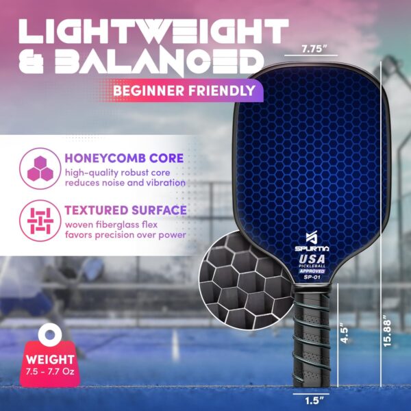 USAPA Approved Pickleball Paddle Set | Fiberglass Surface, with Balls, Grip Tapes & Carry Bag | Quiet, Lightweight Rackets for Men, Women & Beginners