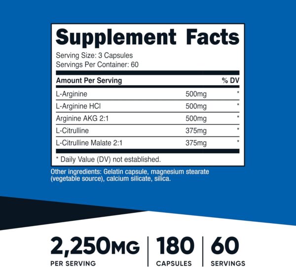 Nutricost Nitric Oxide Booster 2250mg, 180 Capsules - 750mg Per Casule, 60 Servings - Gluten Free and Non-GMO
