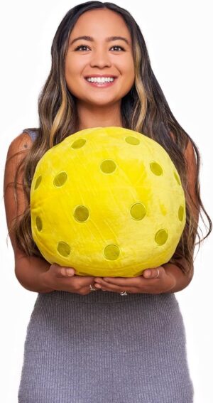 Pickleball Pillow - Huggable Plush Pickleball Cushion, 12" Soft & Comfortable Stuffed Pickleball Gift, Realistic and Funny Pillow, Gifts for Pickleball Lovers, Sports Pillow