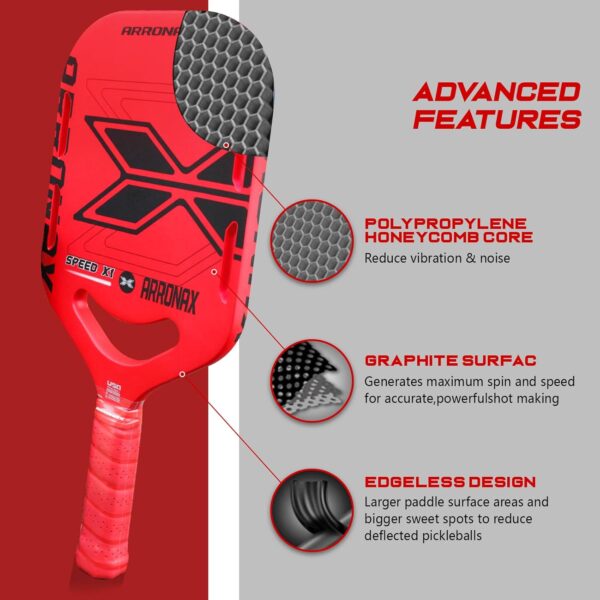 Pickleball Paddles, Carbon Fiber Pickleball Paddle with Paddles Cover, Thermoformed Pickleball Paddles, Aerodynamic Openpickleball Paddle, Pickle Ball Pellet Painted Edgeless Style, (Rose red)