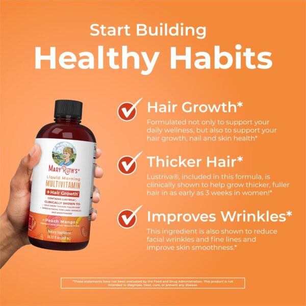 MaryRuth's Liquid Multivitamin + Hair Growth | Biotin 10000mcg | Lustriva Hair Growth Supplement | Clinically Tested in Women for Thicker Hair & Facial Wrinkle | Skin Care | Ages 18+ | 15.22 Fl Oz