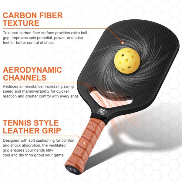 Carbon Fiber Pickleball Paddle with Aero Throat, USAPA Approved Pickleball Racket for Power & Control, Polymer Honeycomb Core, Textured Carbon Grit Surface, Pickle Ball Paddles
