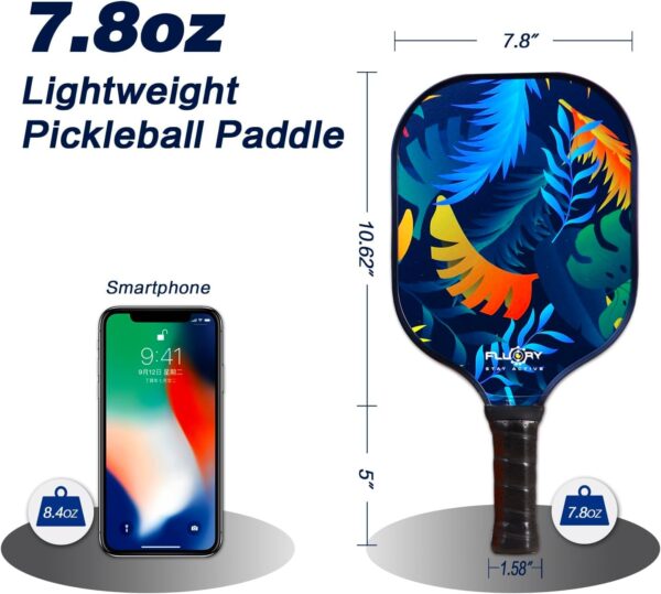 FLUORY Pickleball Paddles Set of 2, Lightweight Fiberglass Surface Pickleball Rackets Set with 4 Outdoor Indoor Balls,1 Carry Bag,Pickleball Racquets Gifts for Men Women