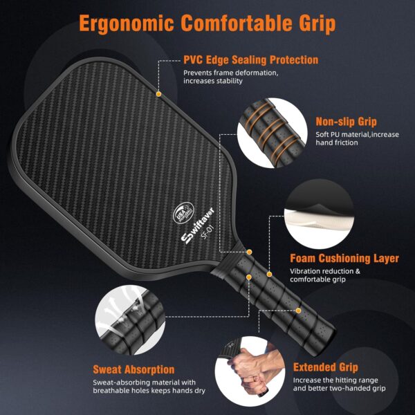 Carbon Fiber Pickleball Paddle, Carbon Fiber Surface (CFS) Pickle Ball Paddles with 16mm Honeycomb Core, Lightweight, Shock-Absorbing Paddle with Anti-Slip Grip, Ideal for Novice & Pro Players