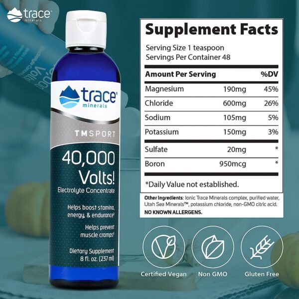 Trace Minerals 40,000 Volts - Concentrate Supplement Drops for Electrolyte Support - Support Muscle Health & Vitality - Workout Drink to Aid Hydration - 8 fl oz (Pack of 2) (96 Servings)
