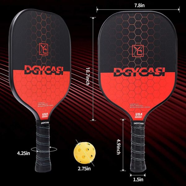 YC DGYCASI Pickleball Paddles Set of 4, USAPA Approved Pickleball Set, 4 Carbon Fiber Pickleball Rackets, 3 Outdoor Balls, 3 Indoor Balls, 4 Replacement Grip, 1 Bag for Women and Men