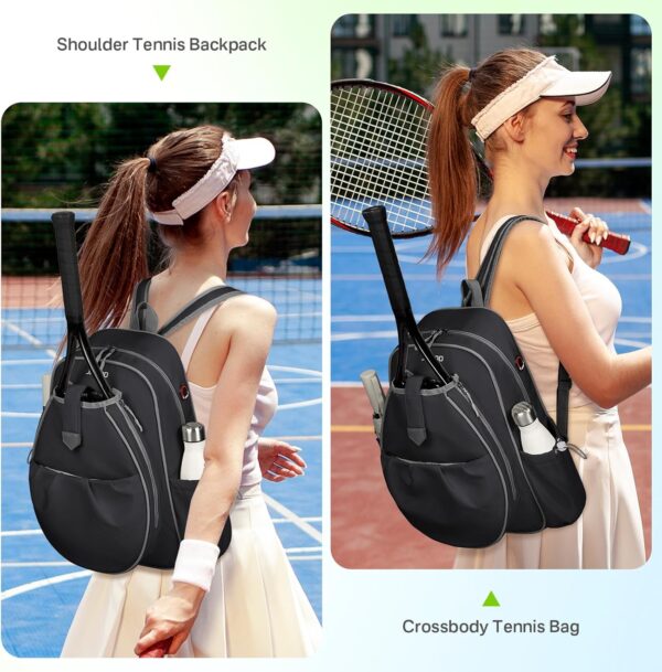 Tennis Bags for Women, Waterproof Tennis Sling Crossbody Backpack Holds 2 Rackets Tennis Racket Bag for Pickleball & Badminton