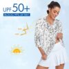 Tanst Sky Womens Golf Polo Shirts Zipper 3/4 Sleeve Moisture Wicking Tops UPF 50+ Workout Tennis Apparel