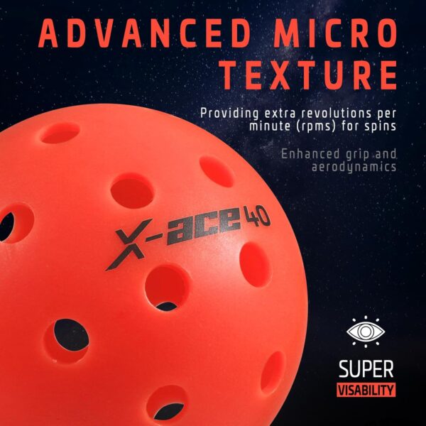 AMA Sport X-ACE Pickleballs - 40 Hole Outdoor Pickleball Balls- Crack-Resistant ONE Piece Balls - 100% POP for Immediate Feedback - Quick Start Tech and Advanced Performance