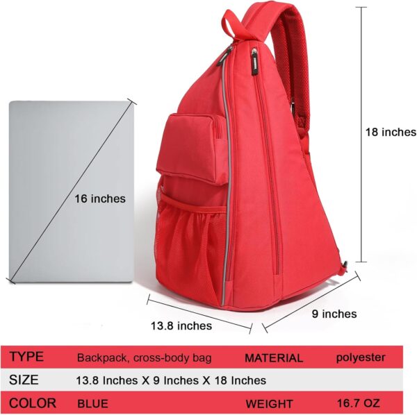 Sports Bag for Pickleball- Large Capacity Sports Bag for 4 Paddles, Adjustable & Multi-Functional - Ideal for Tennis, Squash, Cross-Body Sports Backpack with Fence Hook (Red)
