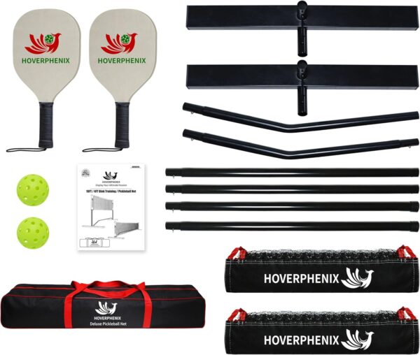 Hoverphenix 10FT Mini Pickleball Net, 4FT Adjustable Height Dink Training Rebounder Net with Paddles Set of 2, Pickleballs and Carry Bag for Outdoor Indoor Driveway Game, Easy Setup